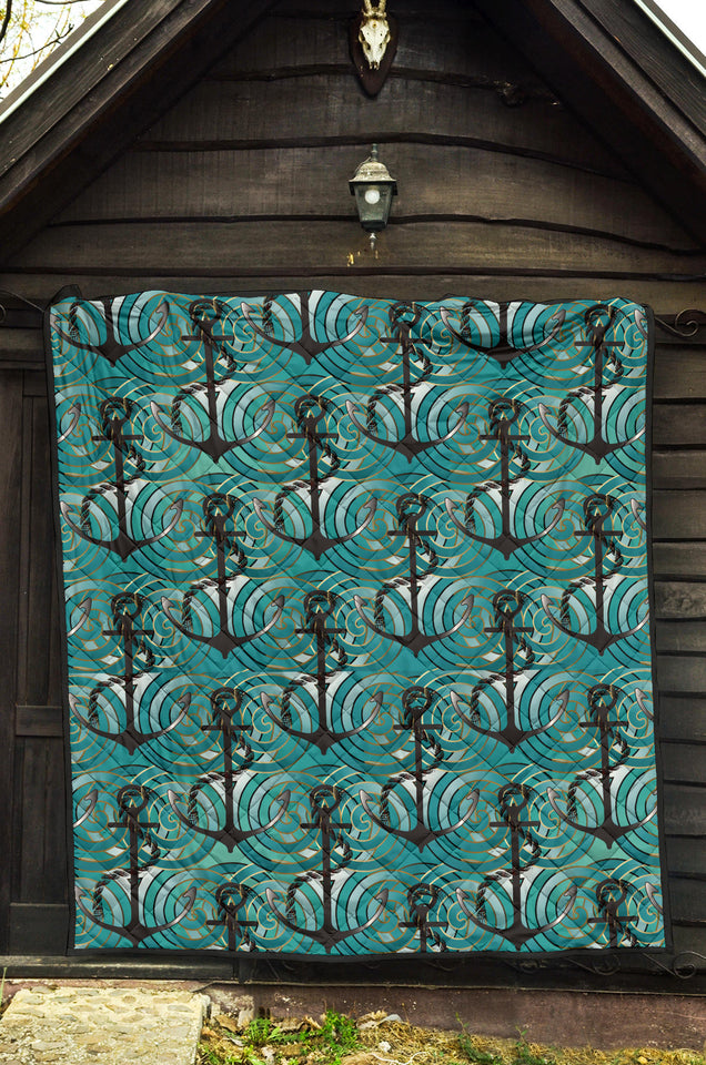 Anchor Nautical Green Background Premium Quilt