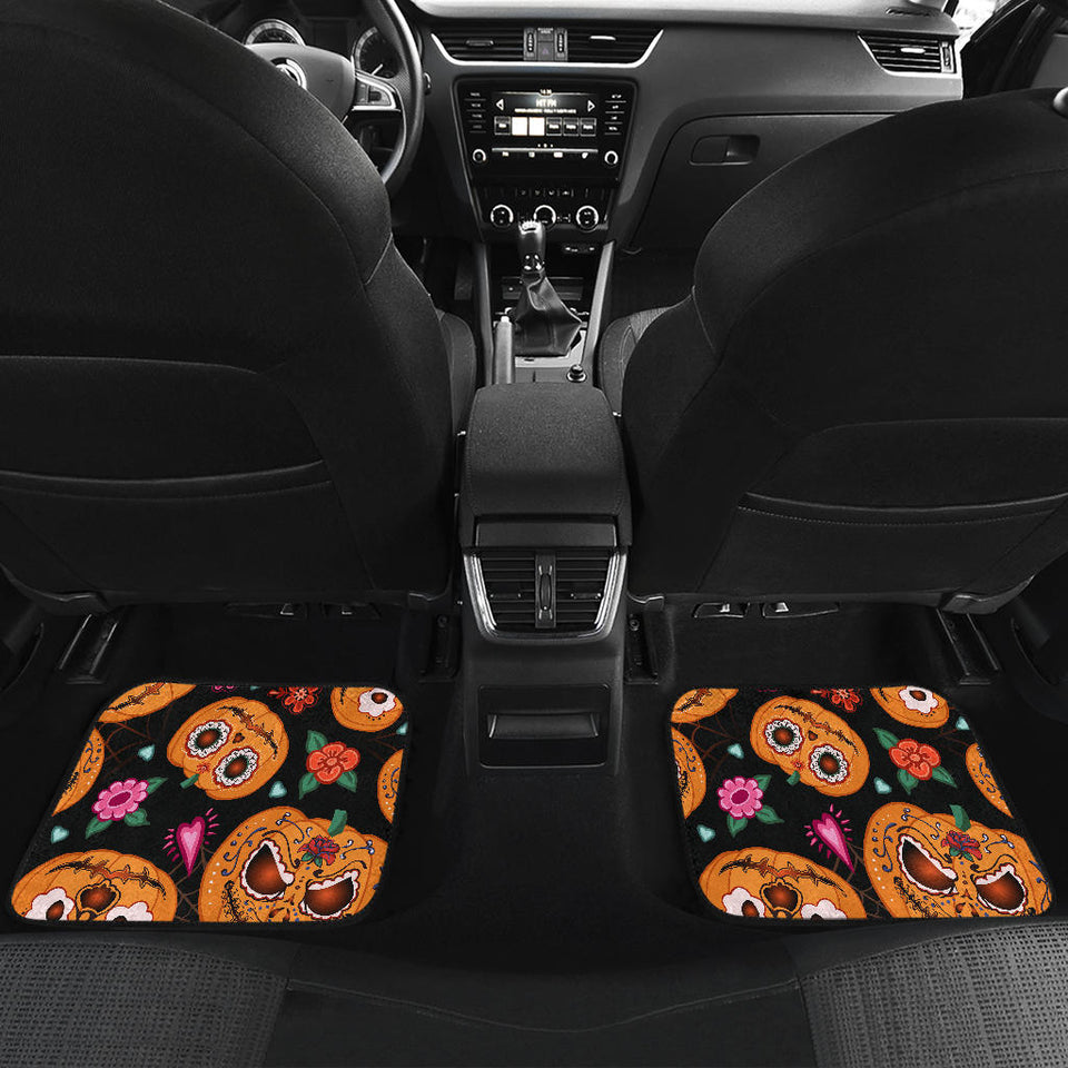 Pumpkin Flowers Spiderweb Halloween Theme Front And Back Car Mats