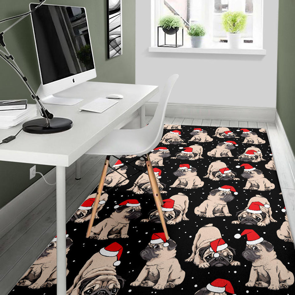 Christmas Pugs Santa_S Red Cap Pattern Area Rug