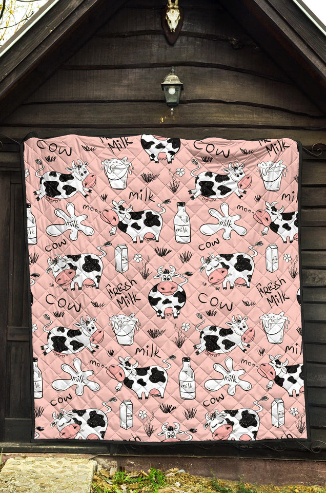 Cows Milk Product Pink Background Premium Quilt