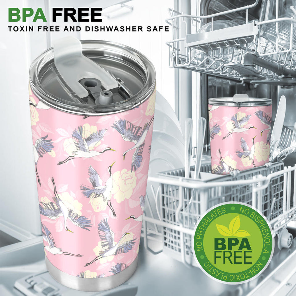 Japanese Crane Rose Pattern Tumbler