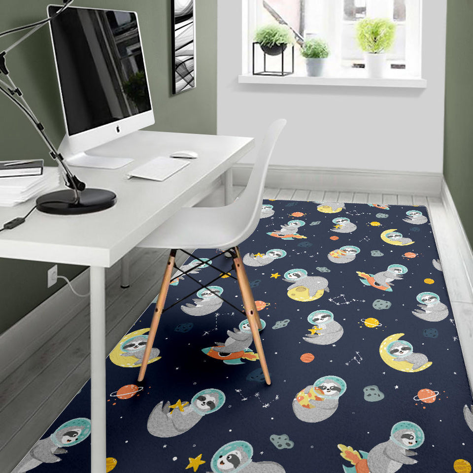 Cute Sloth Astronaut Star Planet Rocket Pattern Area Rug