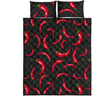 Chili peppers pattern black background Quilt Bed Set