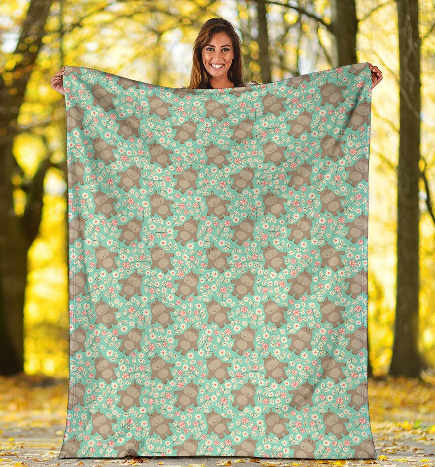 Hippopotamus Pattern Print Design 02 Premium Blanket