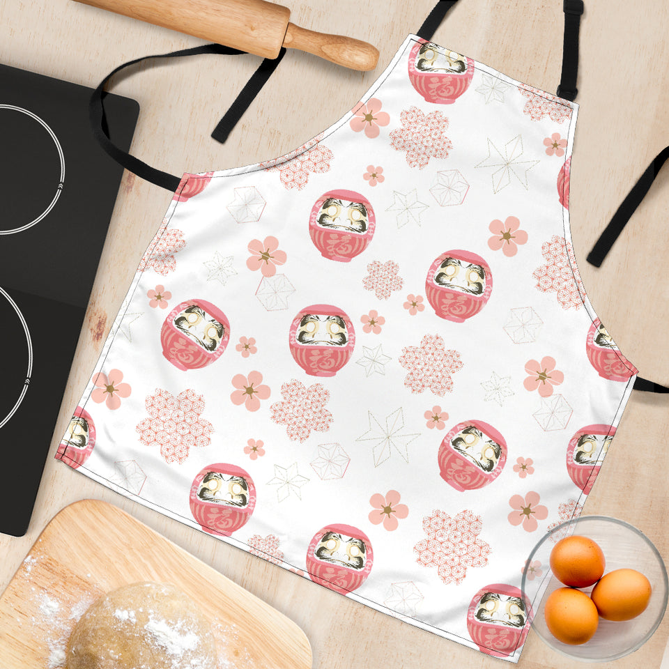 Daruma Japanese Wooden Doll Cherry Blossom Flower Pattern Adjustable Apron