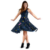 Space Pattern With Planets, Comets, Constellations And Stars Sleeveless Midi Dress