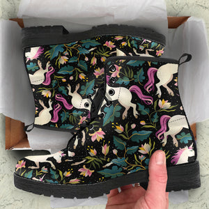 Unicorns Forest Background Leather Boots