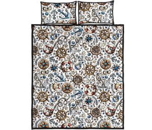 Cute nautical steering wheel anchor pattern Quilt Bed Set