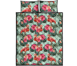 Beautiful flamingo tropical palm leaves hibiscus pateern background Quilt Bed Set