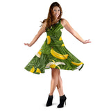 Banana Palm Leaves Pattern Sleeveless Midi Dress