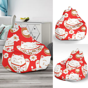 Cute Maneki Neko Lucky Cat Red Background Bean Bag Cover