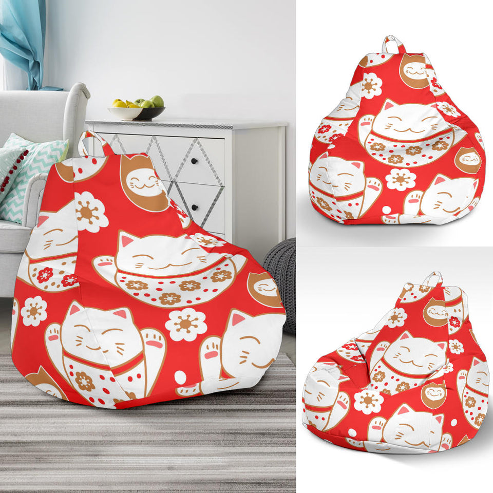 Cute Maneki Neko Lucky Cat Red Background Bean Bag Cover