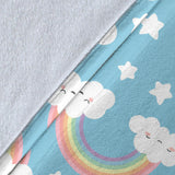 Cute Rainbow Clound Star Pattern Blue Background Premium Blanket