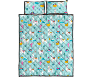 Llama alpaca cactus leaves pattern Quilt Bed Set