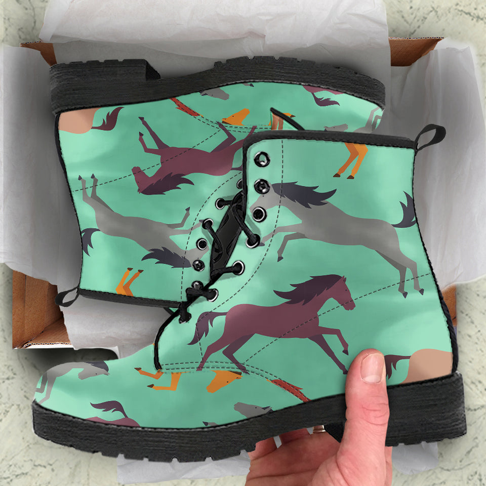 Colorful Horses Pattern Leather Boots