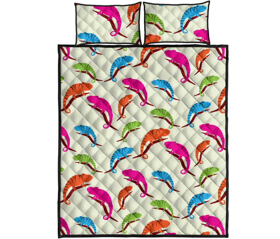 Colorful Chameleon lizard pattern Quilt Bed Set