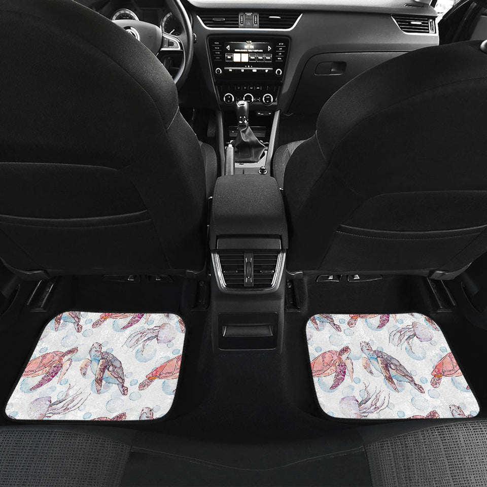 Watercolor Sea Turtle Jellyfish Pattern Front And Back Car Mats