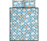 Cute rainbow clound star pattern blue background Quilt Bed Set