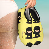 Cute Ninja Yellow Background Aqua Shoes