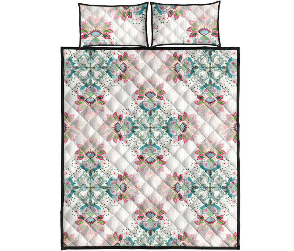 Square floral indian flower pattern Quilt Bed Set