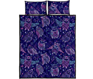 Cute owls pattern boho style ornament Quilt Bed Set