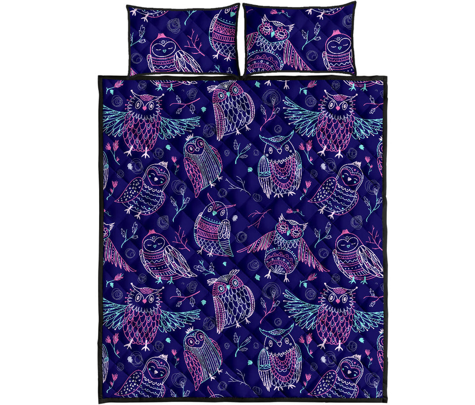 Cute owls pattern boho style ornament Quilt Bed Set