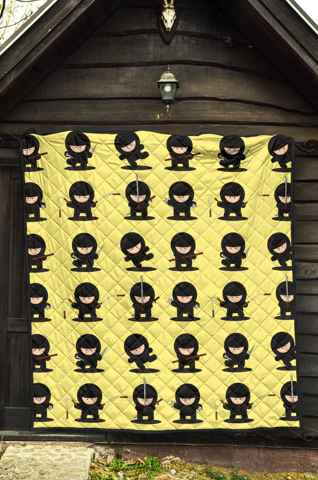 Cute Ninja Yellow Background Premium Quilt