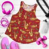 Saxophone cornet pattern red background Women Racerback Tank Top