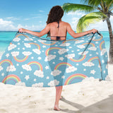 Cute Rainbow Clound Star Pattern Blue Background Sarong