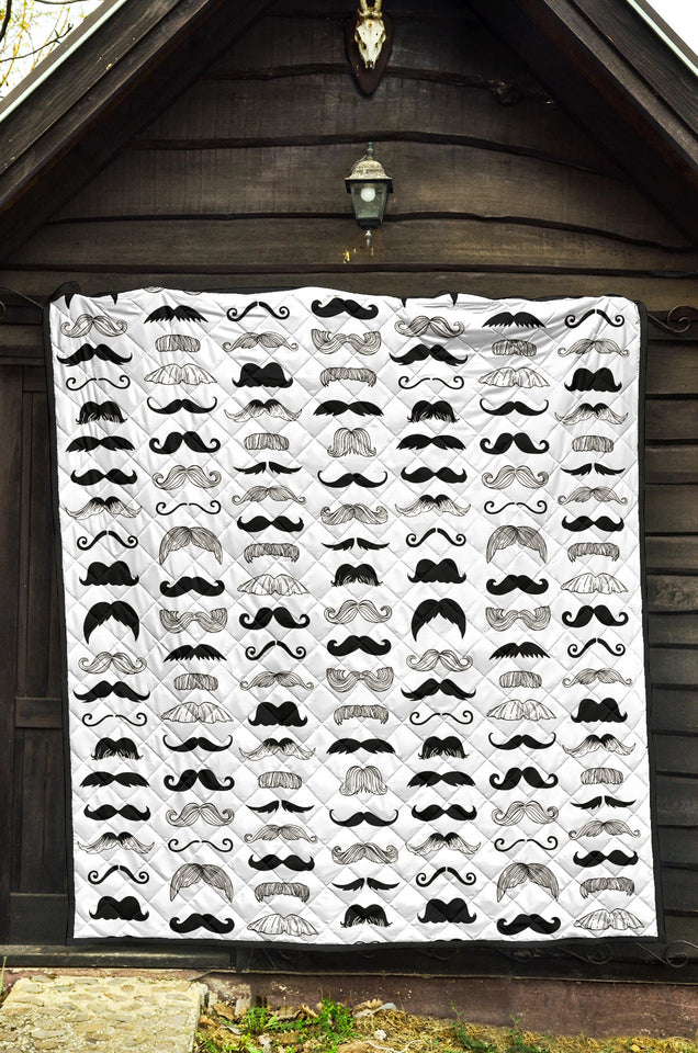 Mustache Beard Pattern Print Design 04 Premium Quilt