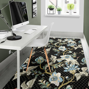 Japanese Crane Ornament Elements Area Rug