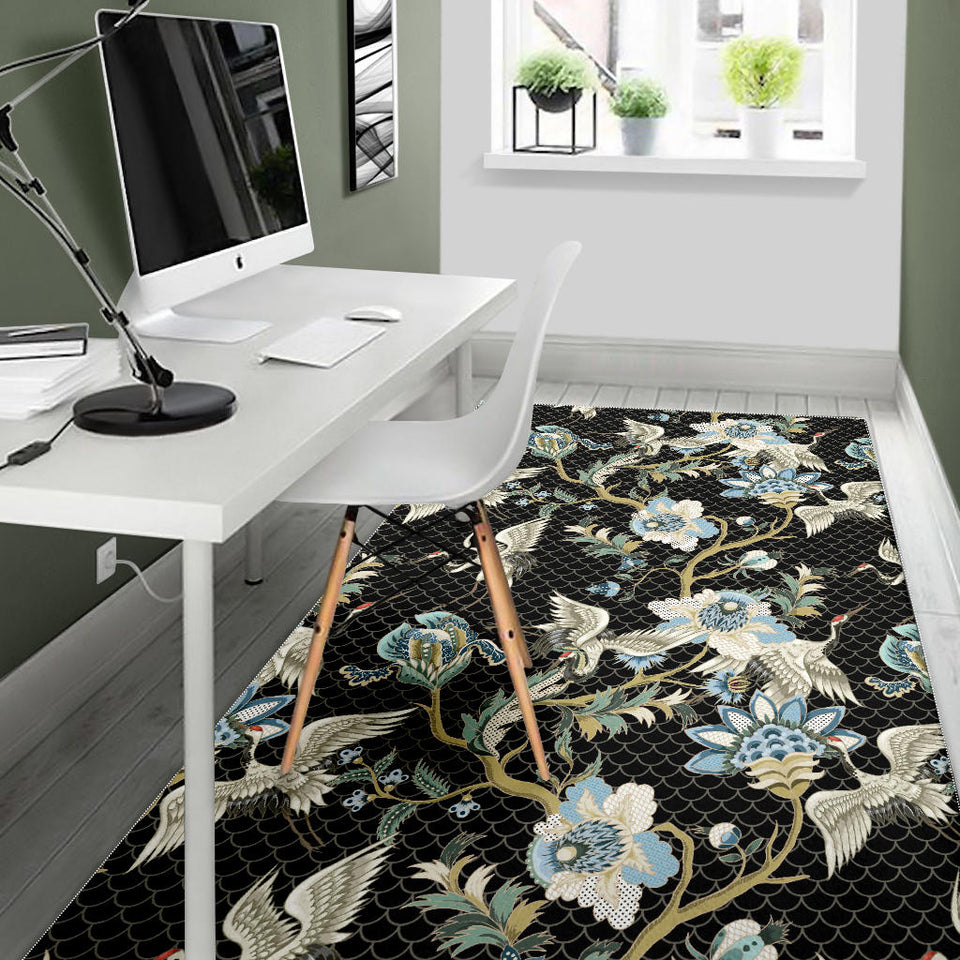 Japanese Crane Ornament Elements Area Rug