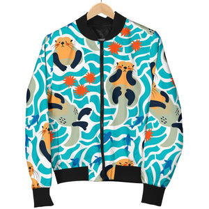 Cute Sea Otters Fishe Sea Urchin Pattern Women'S Bomber Jacket