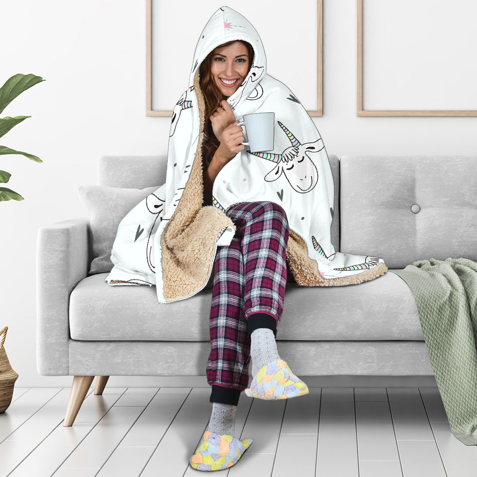 Cute Goat Design Pattern Hooded Blanket