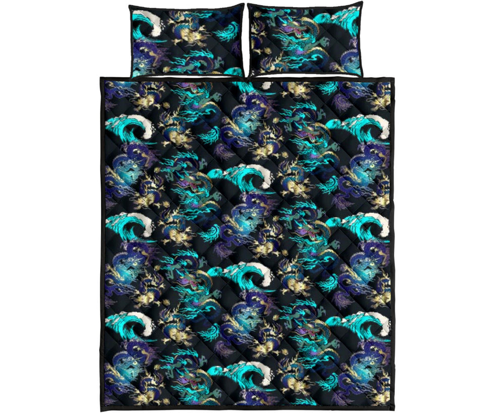 Dragon sea wave pattern Quilt Bed Set