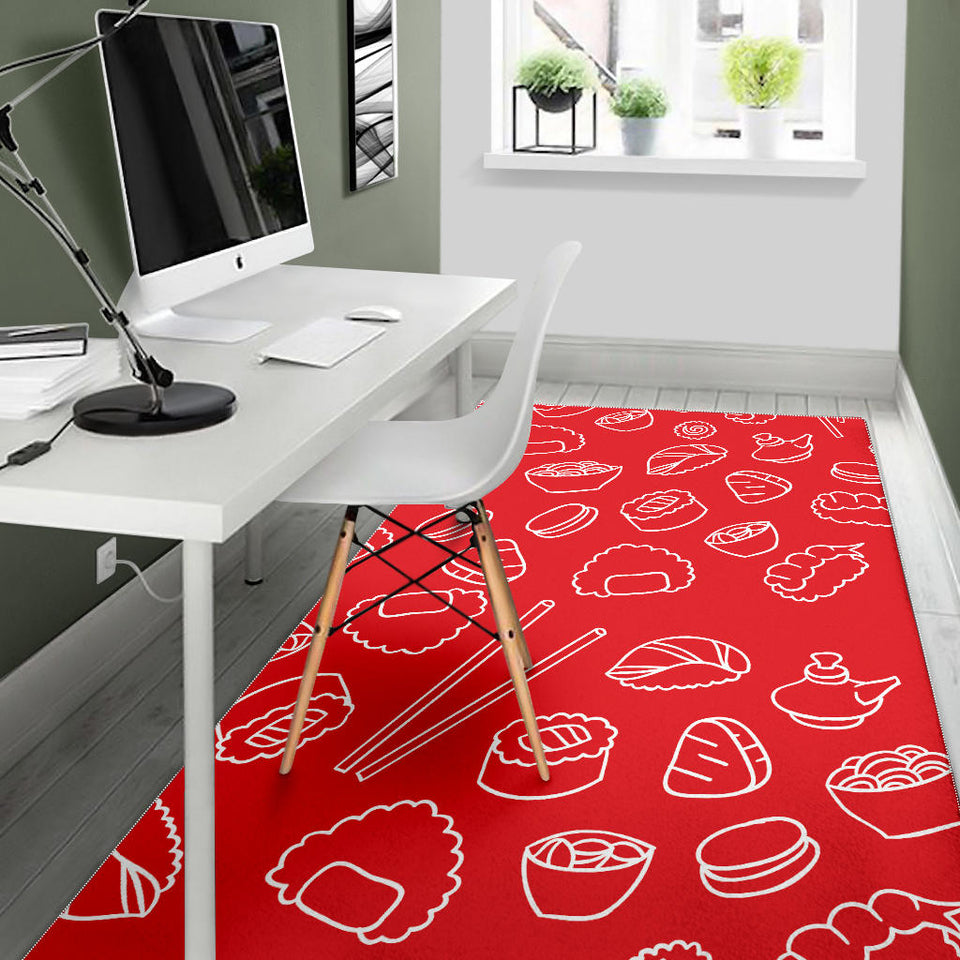 Sushi Pattern Red Background Area Rug