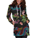Dragons Flower Pattern Women'S Hoodie Dress
