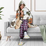 Monkey Red Hibiscus Flower Palm Leaves Floral Pattern Hooded Blanket