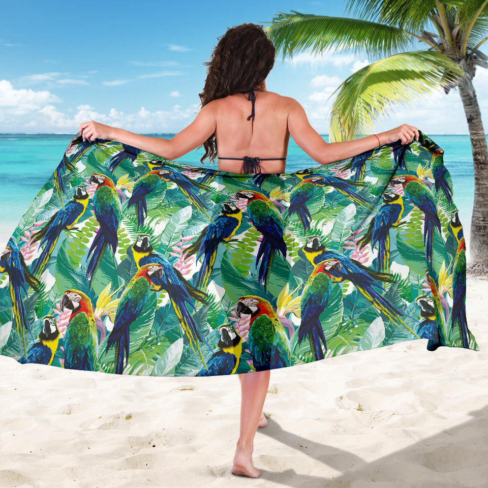 Colorful Parrot Exotic Flower Leaves Sarong