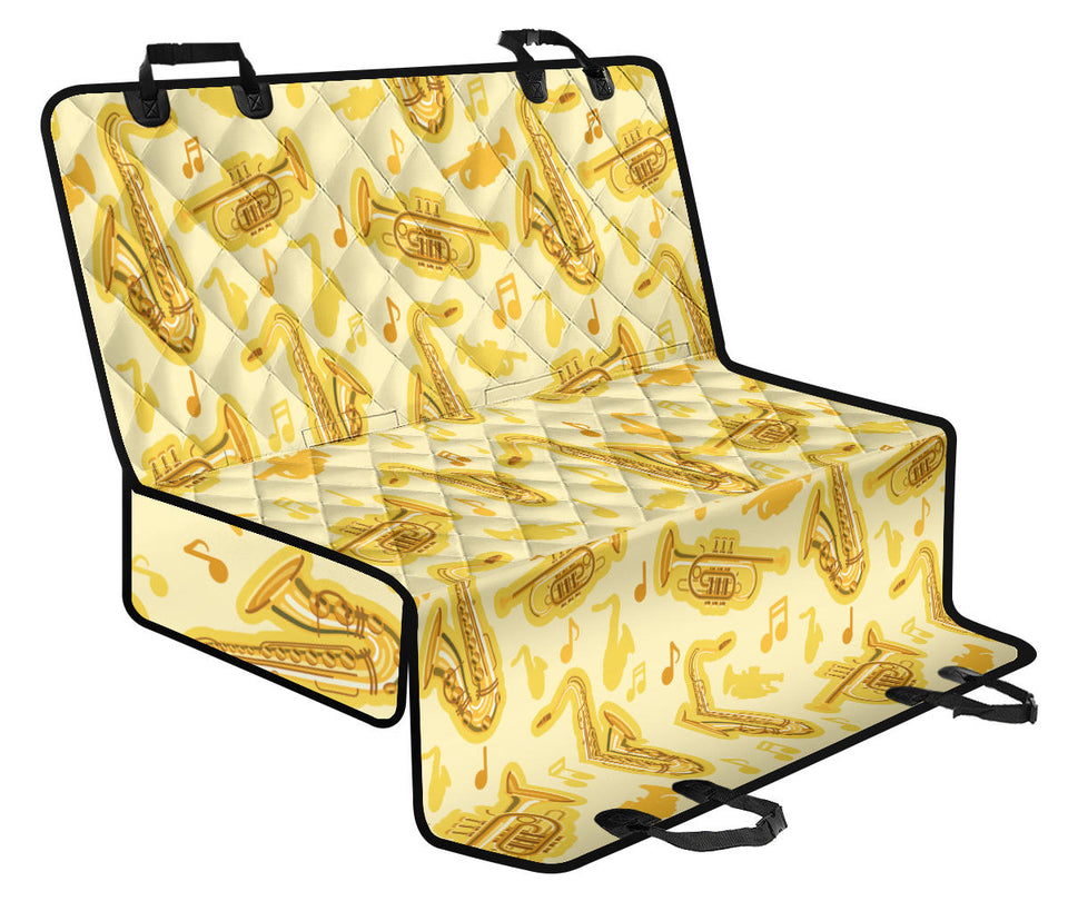 Saxophone Cornet Pattern Yellow Background Dog Car Seat Covers