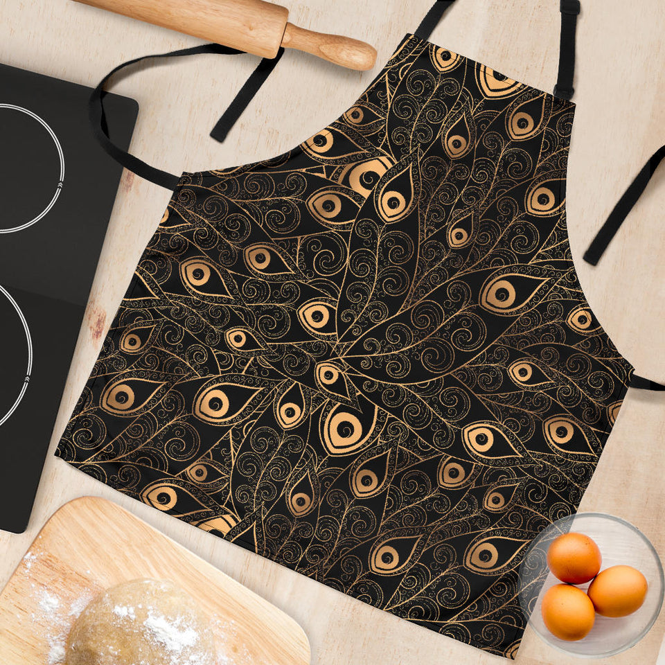 Gold Peacock Feather Pattern Adjustable Apron
