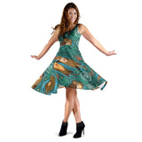 Cute Brown Sea Otters Ornamental Seaweed Corals Green Water Sleeveless Midi Dress