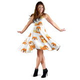 Brown Pomeranian Pattern Sleeveless Midi Dress