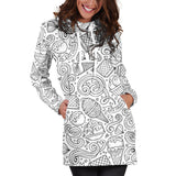 Cartoon Hand Drawn Ice Cream Black White Women'S Hoodie Dress