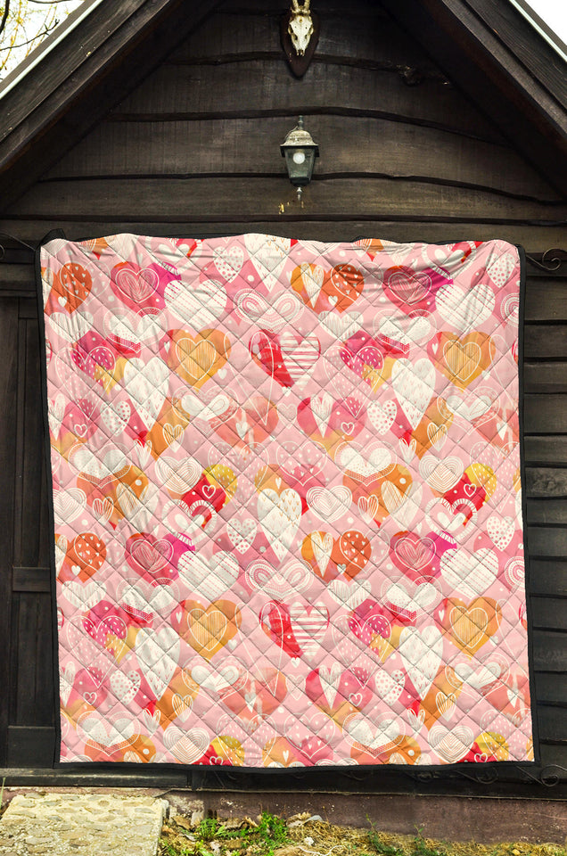 Hand Drawn Heart Design Pattern Premium Quilt