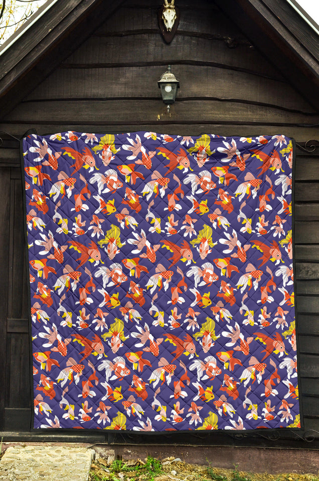 Goldfish Pattern Print Design 04 Premium Quilt
