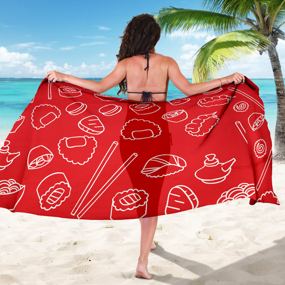 Sushi Pattern Red Background Sarong