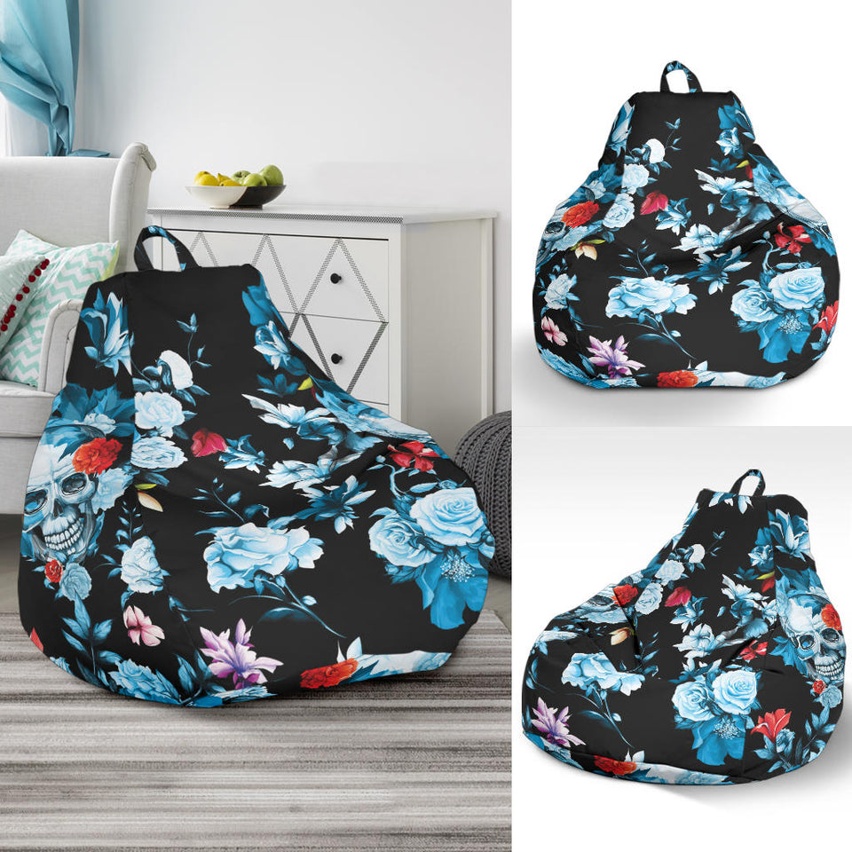 Skull Flower Roses Leave Pattern Bean Bag Cover