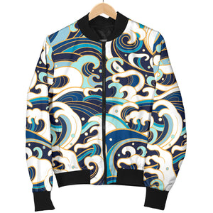 Japanese Wave Pattern Women'S Bomber Jacket