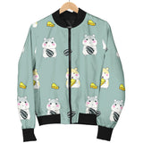 Cute Hamster Cheese Pattern Women'S Bomber Jacket